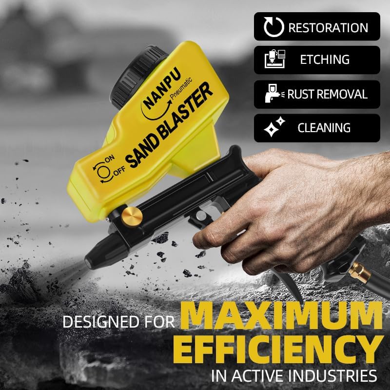 NANPU Light-Duty Air Sandblaster Gun Kit with Gravity Feed, Ceramic Nozzle, Metal Body, for Small Project Surface Prep, Paint & Rust Removal, Metal/Wood/Glass Etching, Requires Air Compressor - Image 2